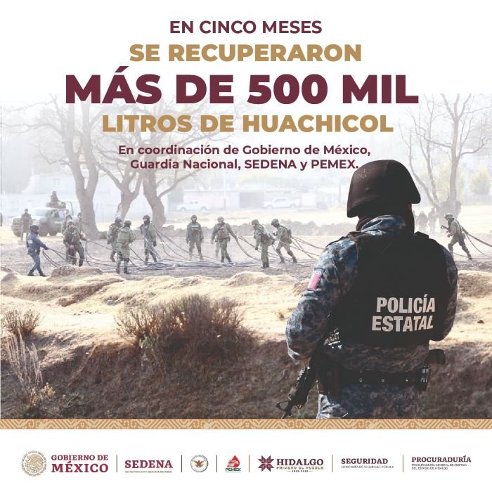 Secretaría Seguridad Pública de Hidalgo Recupera Medio Millón de Litros de Hidrocarburo en Cinco Meses