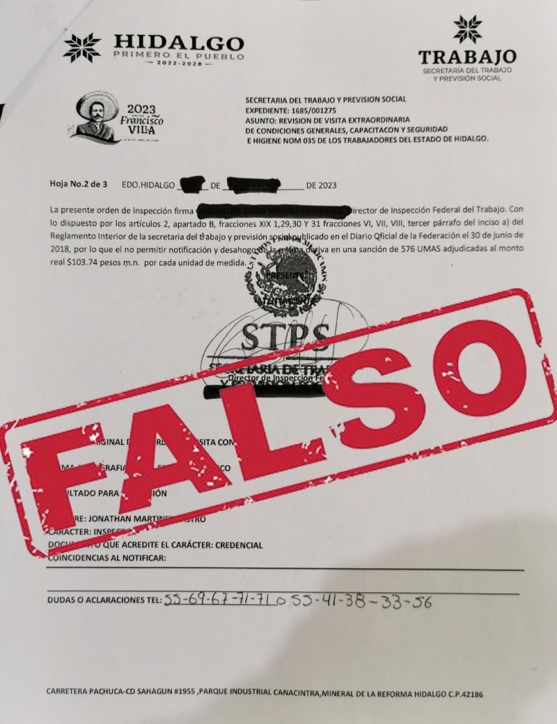 STPSH Alerta Falsos Inspectores del Trabajo, se Acreditan Como Inspectores Del Trabajo de la STPSH, con  documentación apócrifa
