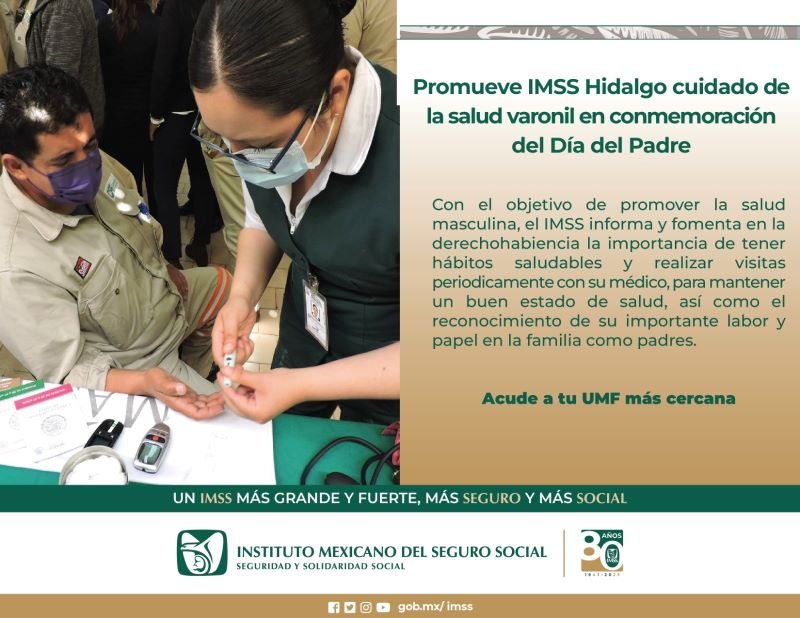 Promueve IMSS Hidalgo cuidado de la salud varonil en conmemoración del Día del Padre