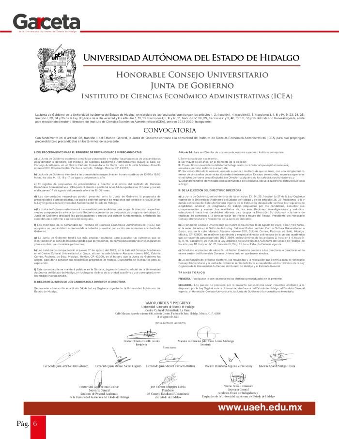 Convocatoria Para Dirigir ICEA, Preparatoria 1 y la Escuela Superior de Tlahuelilpan