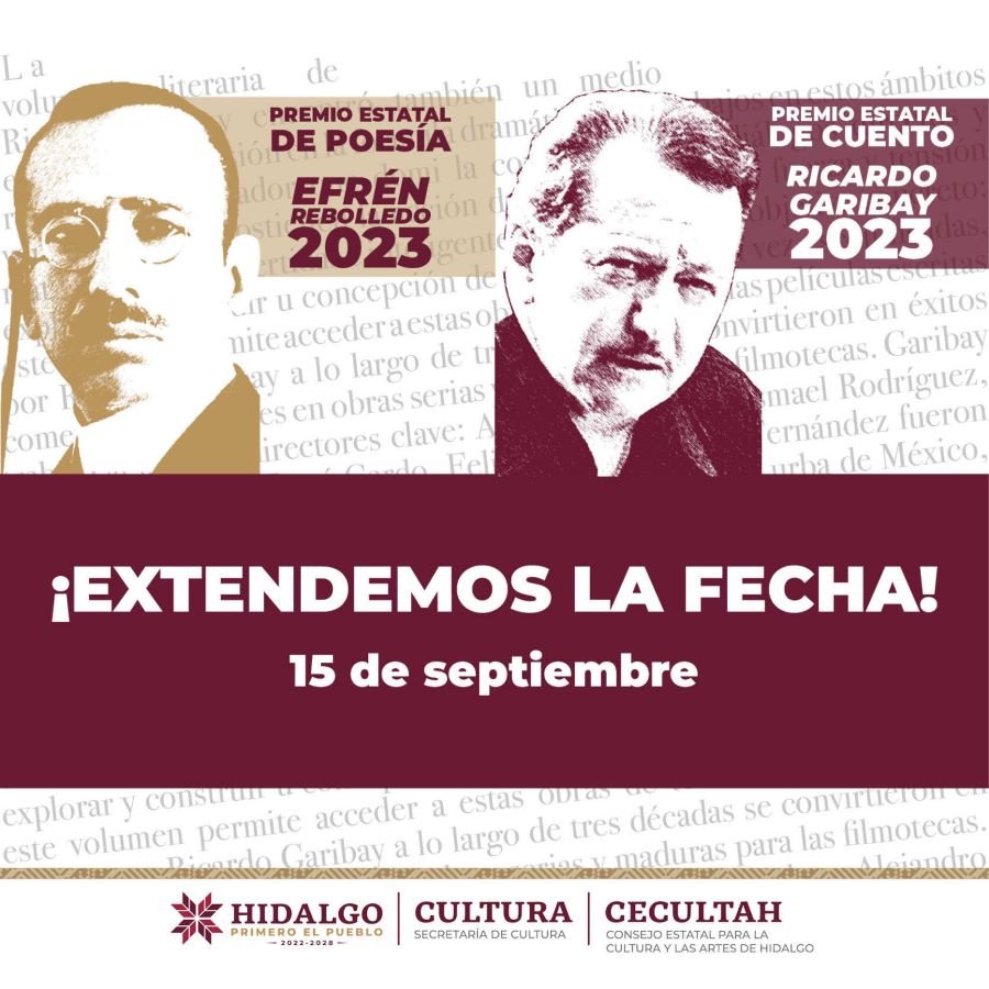 Amplían convocatorias para premios estatales de Cuento Ricardo Garibay y Poesía Efrén Rebolledo 2023