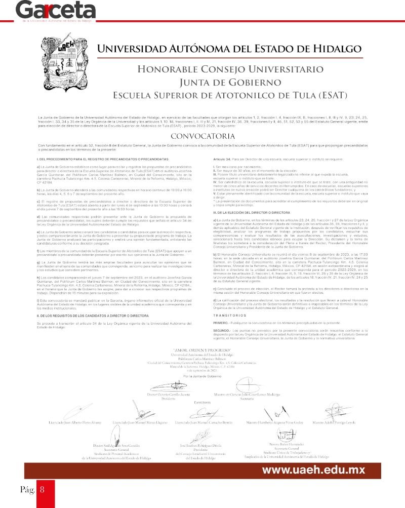 Continúa UAEH Elección de Directoras o Directores de Unidades Educativas