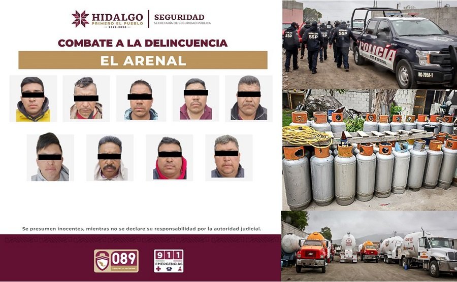 SSPH Detuvo a Nueve Personas, Aseguró Casi 100 Mil Litros de Gas LP, Narcóticos, Dinero en Efectivo y 16 Vehículos Pipas