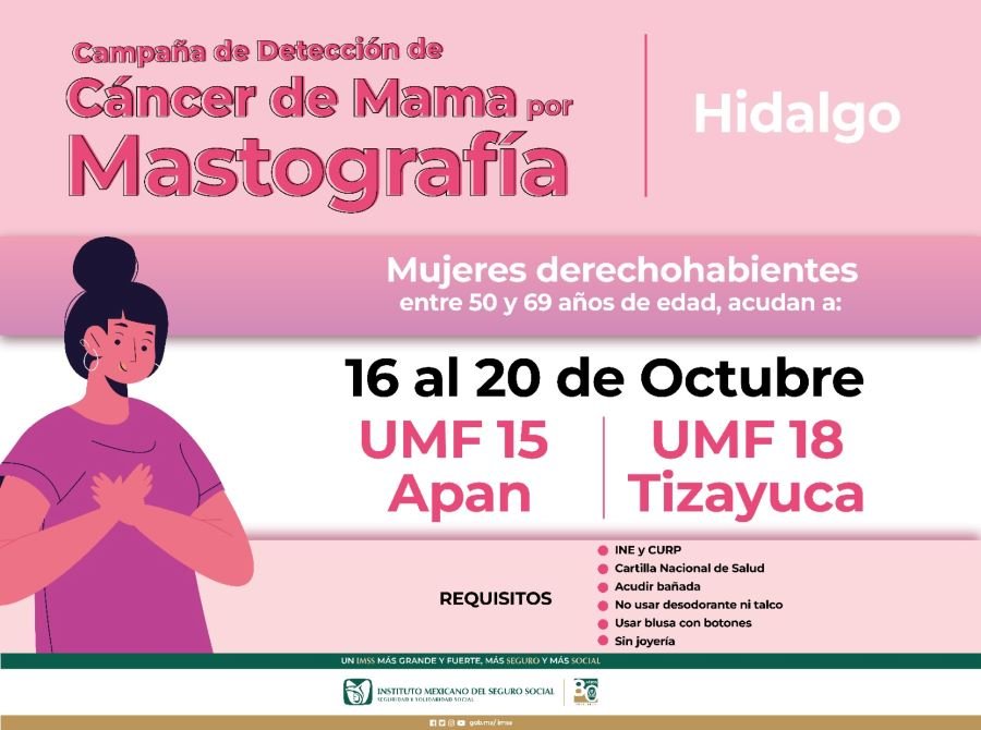 Lleva a cabo IMSS Hidalgo Mastografías en Apan y Tizayuca por Campaña “Octubre Rosa”