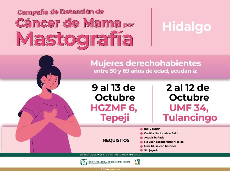Ofrece IMSS Hidalgo Detección de Cáncer de Mama, a Través De Mastografías Durante Campaña “Octubre Rosa”