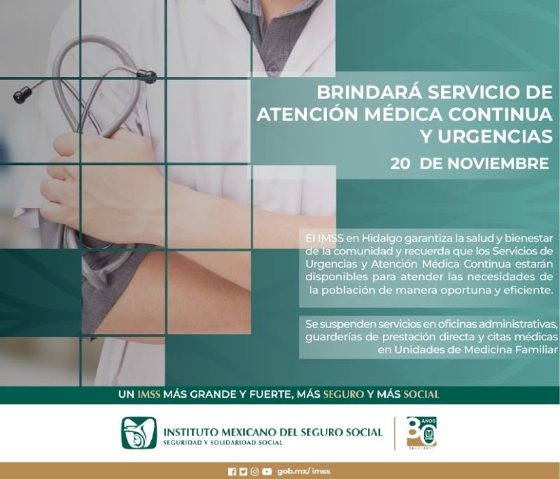 Garantiza IMSS Hidalgo Servicios de Urgencias y Atención Médica Continua Durante Puente del 20 de Noviembre