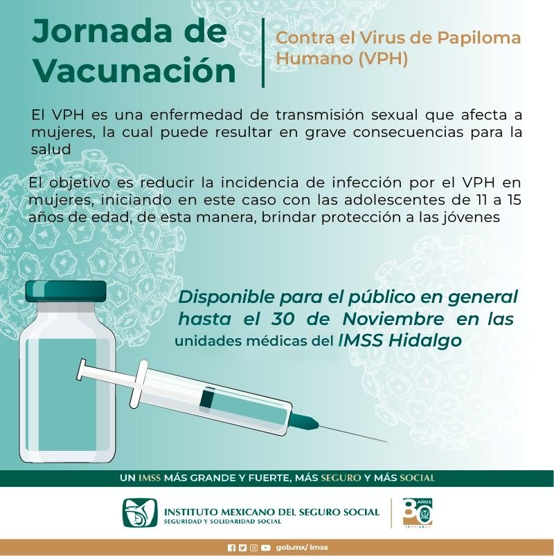 Lleva a cabo IMSS Hidalgo Jornada de Vacunación Contra el Virus de Papiloma Humana (VPH)