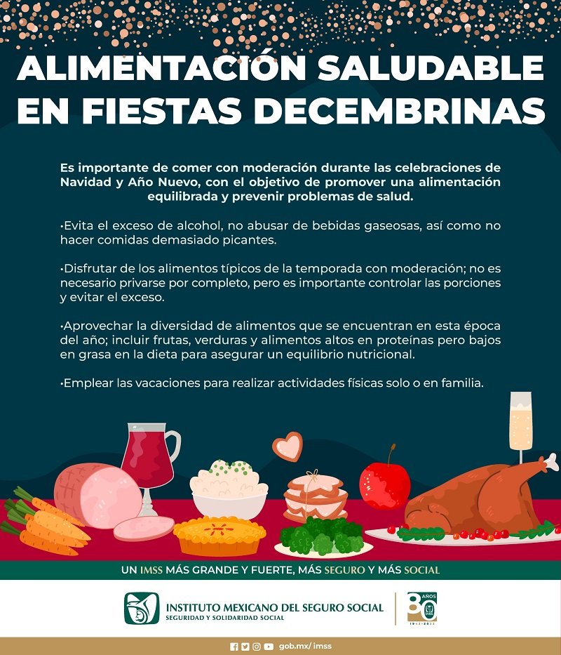Destaca IMSS Hidalgo Importancia de Una Alimentación Moderada Durante Fiestas Decembrinas