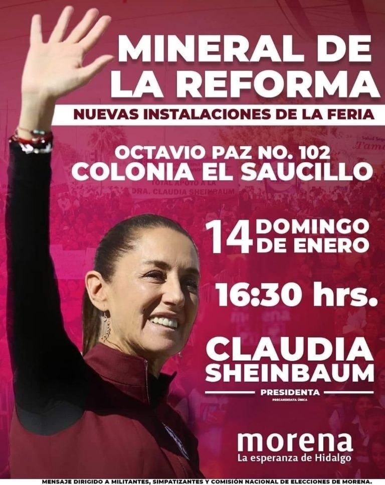 Cambian Sede Para la Visita Claudia Sheinbaum en Hidalgo en Mineral de la Reforma