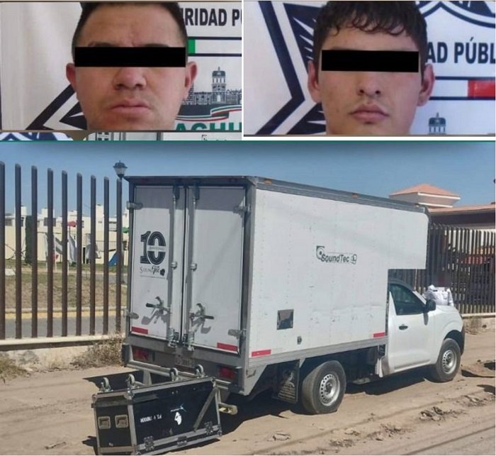 Asegura la Policía Municipal de Pachuca a dos Sujetos que Sustraían Equipo de Sonido de un Salón de Fiestas