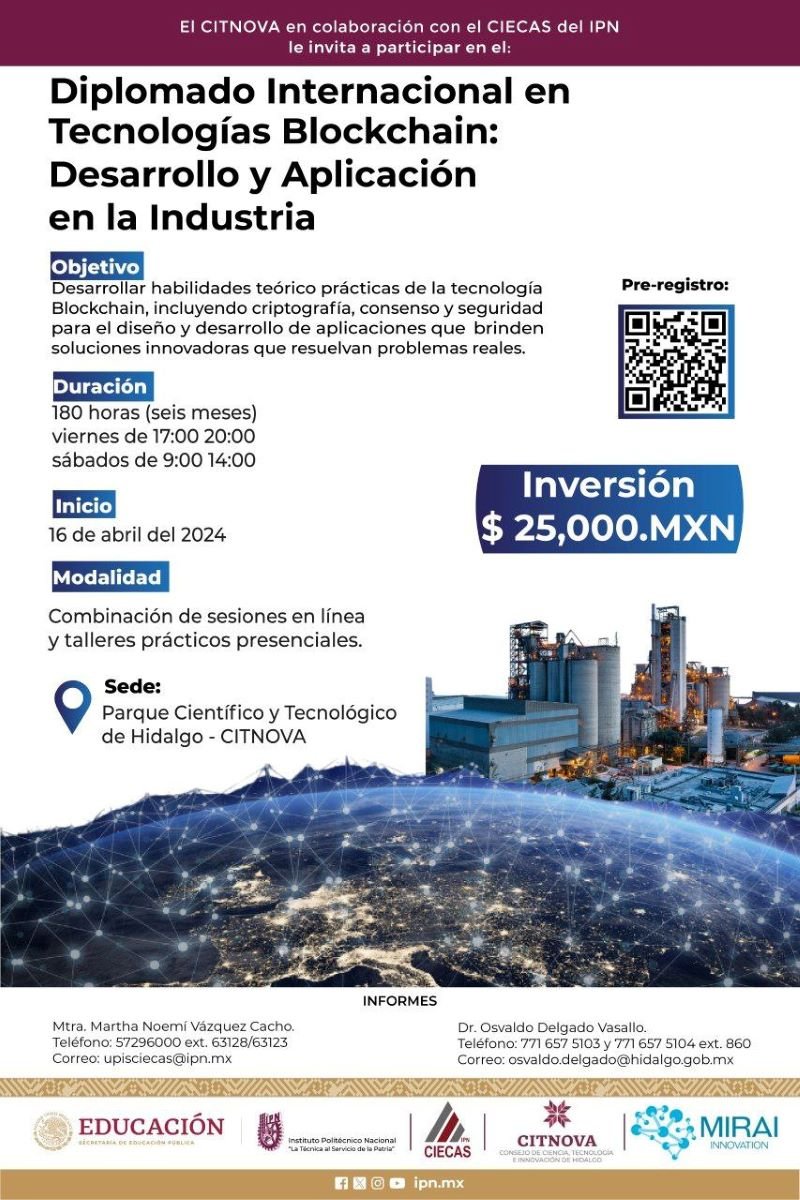 Convoca Citnova a Diplomado sobre Tecnologías Blockchain