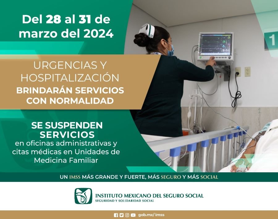 Brindará IMSS Hidalgo Servicios de Urgencias y Atención Médica Continua durante el puente de Semana Santa