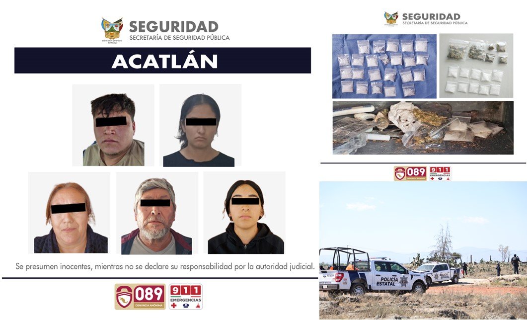 SSPEH en Cateo Detiene a Cinco Personas, Asegura Siete Vehículos y Narcóticos en Acatlan