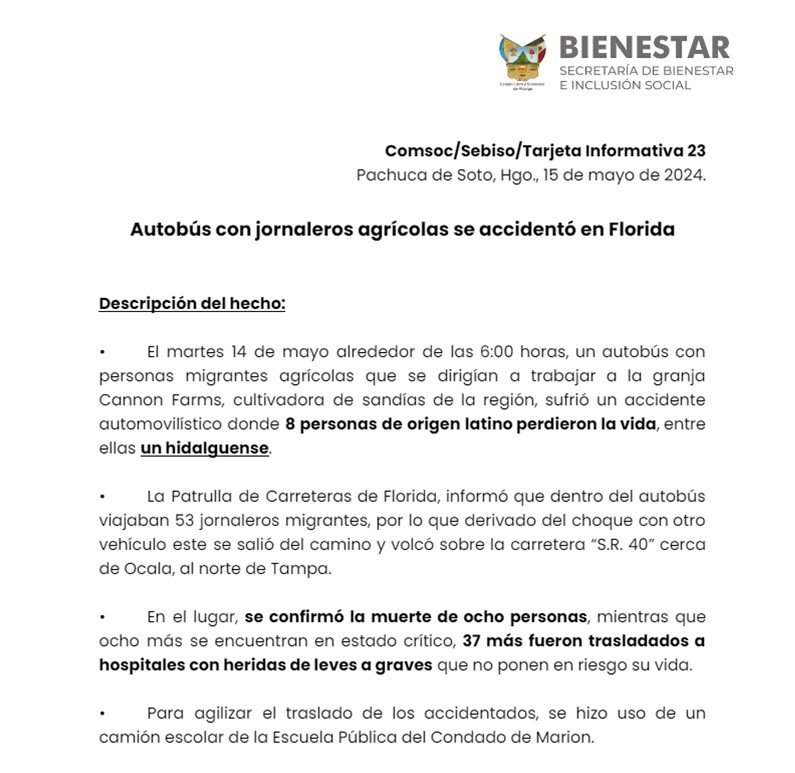 Autobús Con Jornaleros Agrícolas Se Accidentó En Florida