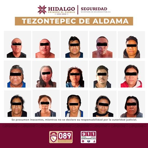 Detiene SSPH a 15 Personas Durante Operativo Simultáneo, en Tezontepec de Aldama