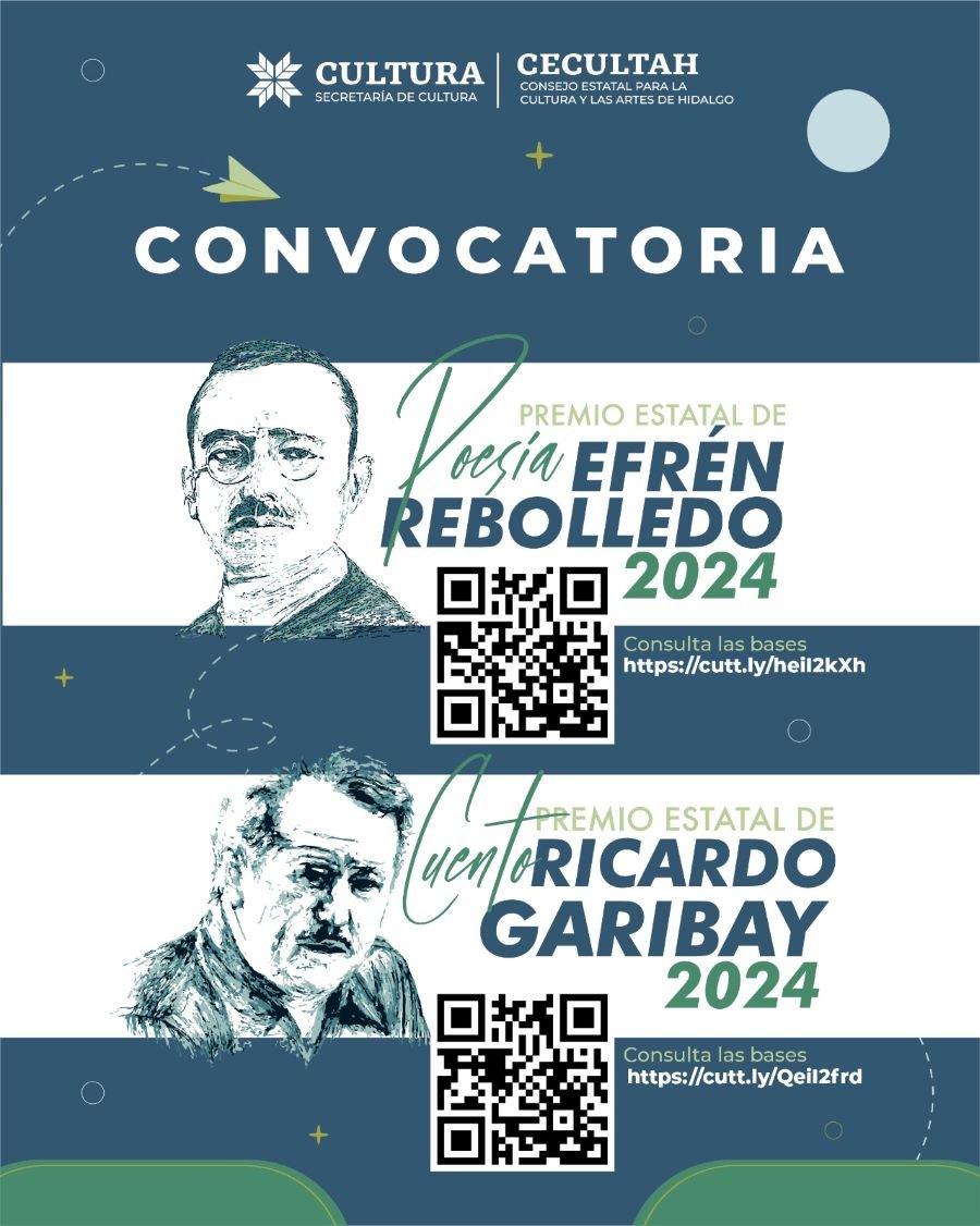 CECULTAH Convoca a participar en el Premio Estatal de Cuento Ricardo Garibay y el Estatal de Poesía Efrén Rebolledo 2024