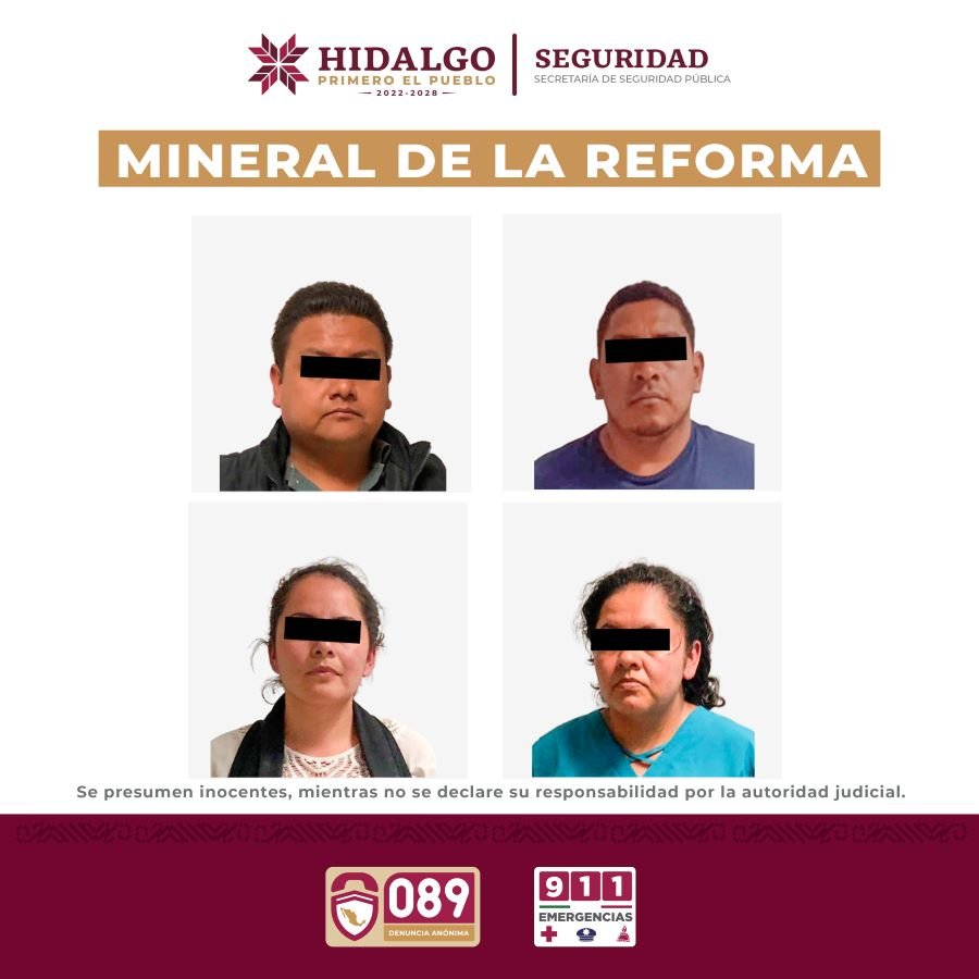 La SSPH Asegura a cuatro Personas por hechos posiblemente constitutivos de delito y un arma de fuego