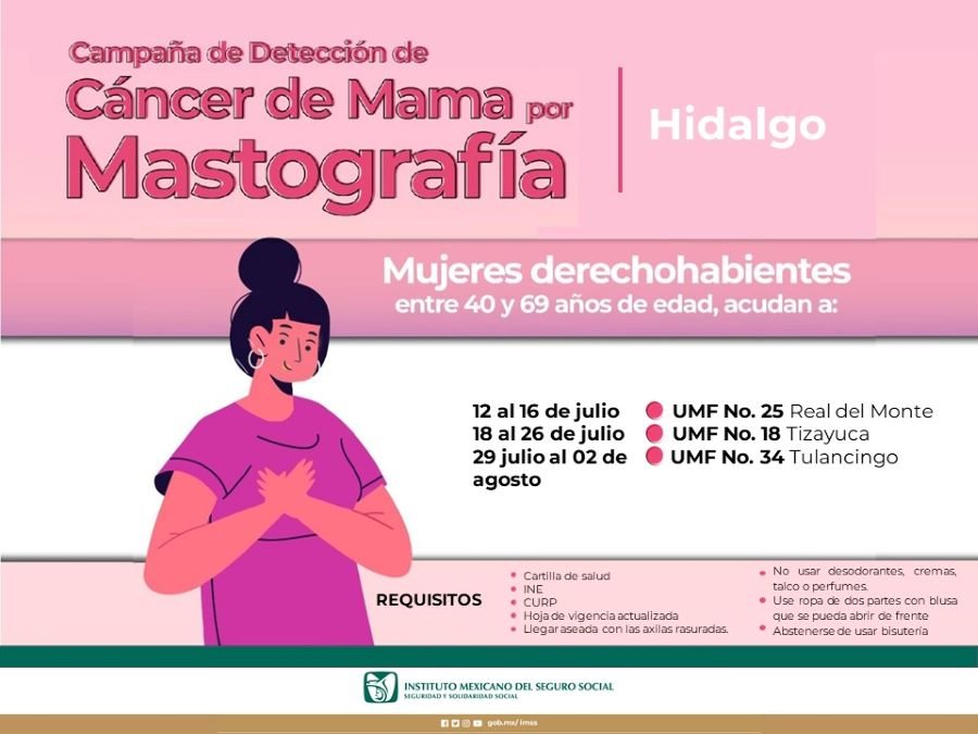 Realizará IMSS Hidalgo Mastografías Para Prevenir Cáncer de Mama en UMF en el Mes de Julio