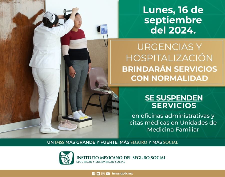 Atenderá IMSS Hidalgo Urgencias y Atención Médica Continua Durante el Puente de Fiestas Patrias