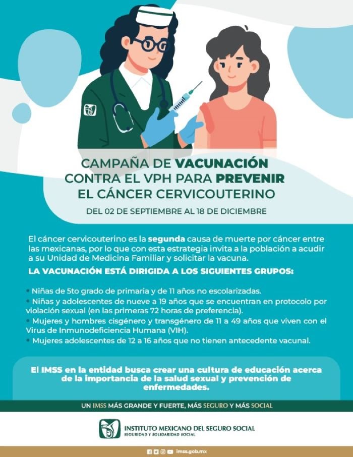 Inicia IMSS Hidalgo Campaña de Vacunación Contra VPH Para Prevenir Cáncer Cervicouterino