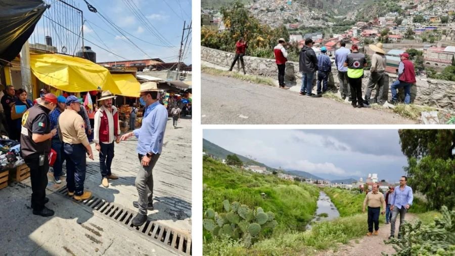Obras Publicas, PC, Caasim, Recorren Mercados, Calles Céntricas de Pachuca, Valoran Daños de la Torrenciales Lluvias
