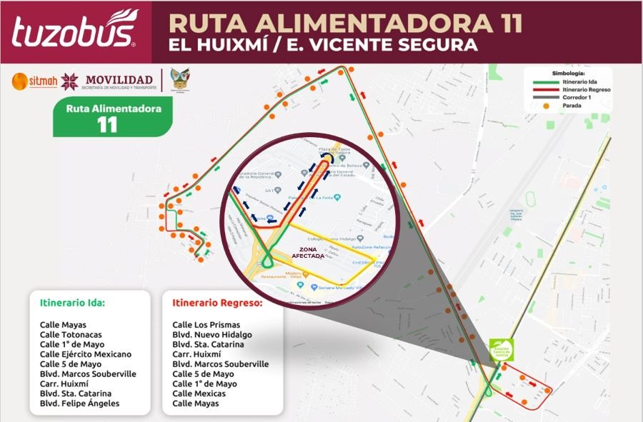 Tuzobús Informa Sobre Desvío en Rutas Alimentadoras