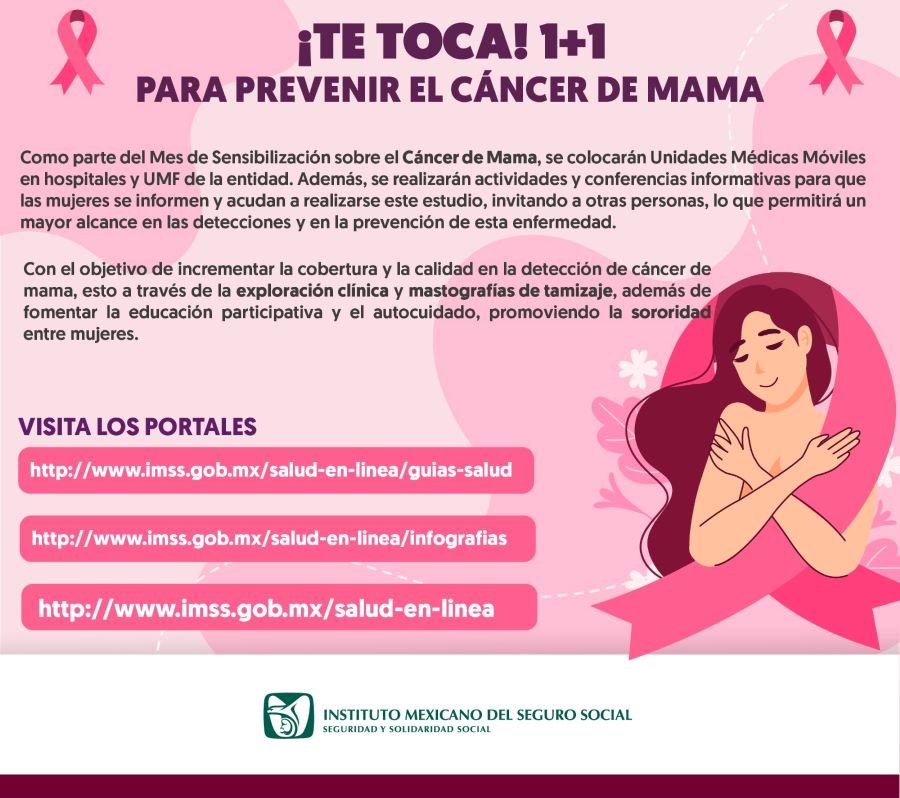 Lleva a Cabo IMSS Hidalgo Campaña ¡Te Toca! 1+1 Para Promover la Sororidad y Prevenir Cáncer de Mama