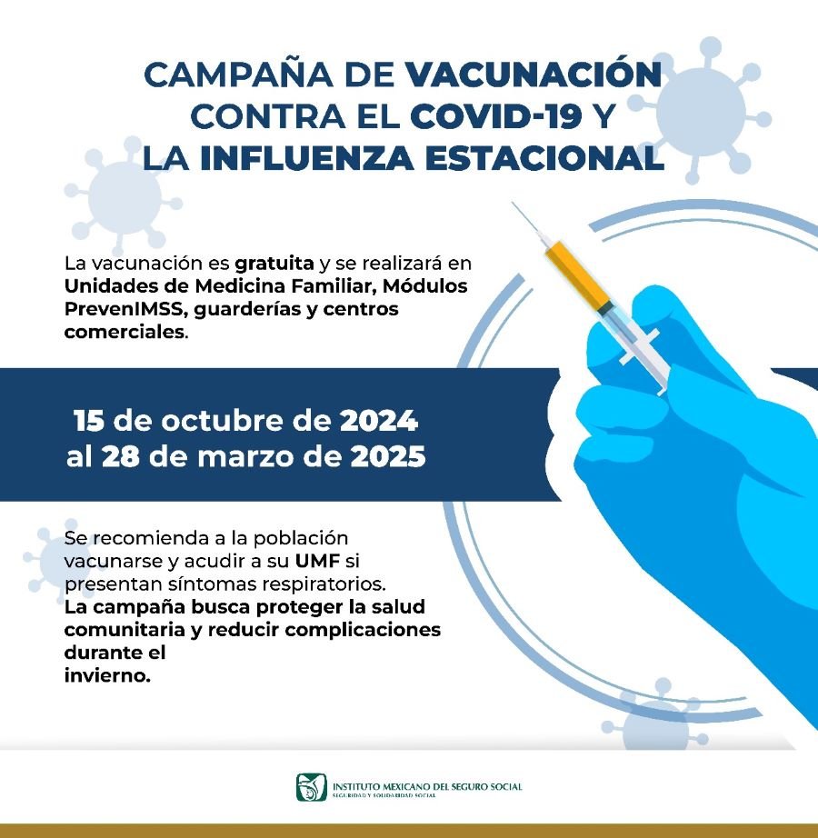 Realiza IMSS Hidalgo jornada de vacunación contra la COVID-19 e influenza estacional