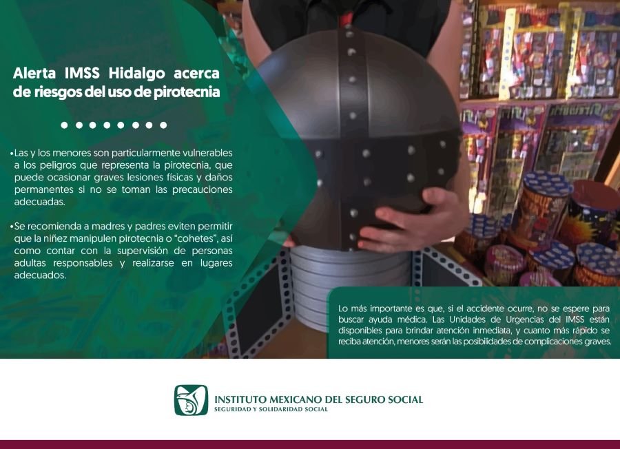 Alerta IMSS Hidalgo acerca de riesgos del uso de pirotecnia en niños
