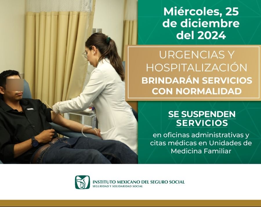 Brinda IMSS Hidalgo servicio de Urgencias y Atención Médica Continua durante el 25 de diciembre
