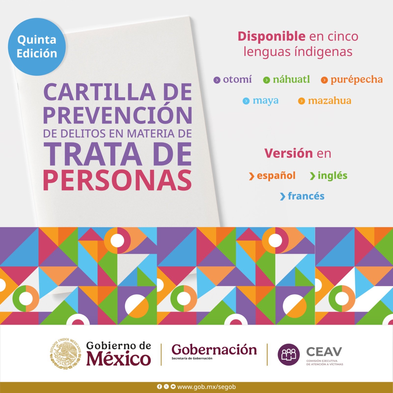 Disponible en Lenguas Indígenas, Quinta Edición de La Cartilla de Prevención de Delitos en Materia de Trata de Personas
