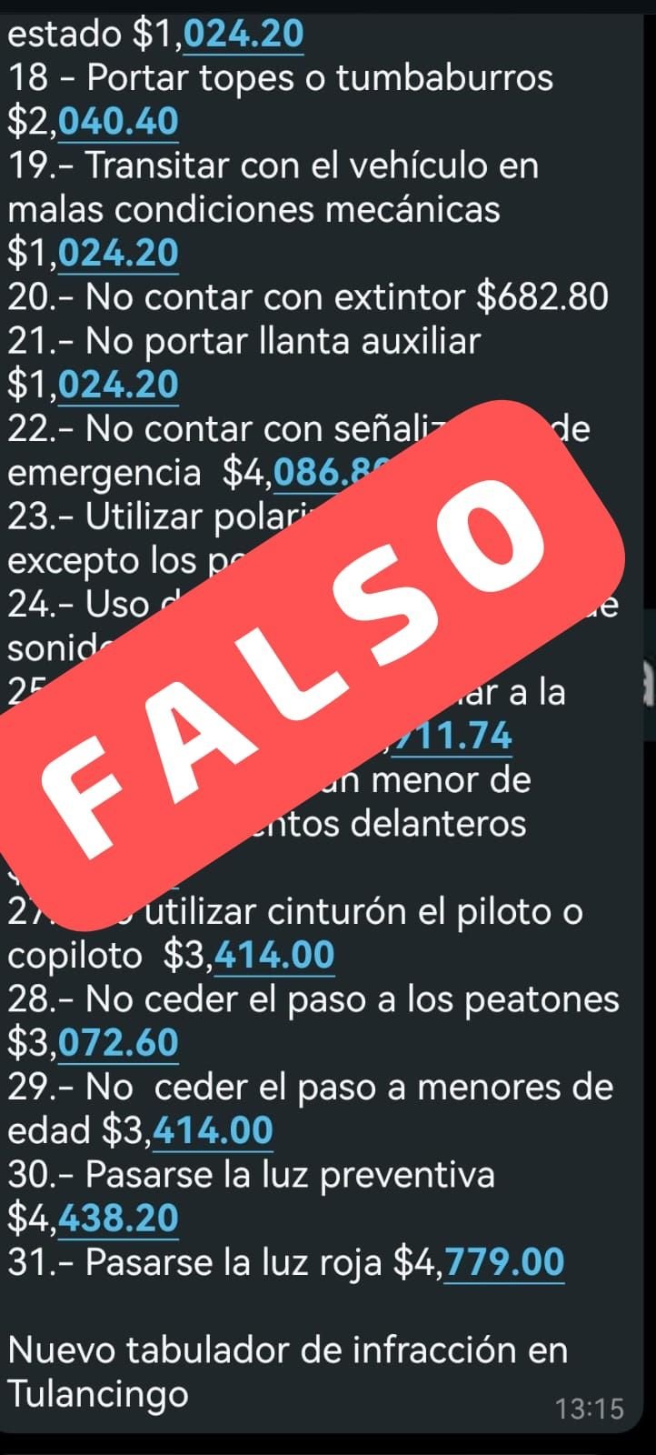 Es Apócrifo Supuesto Nuevo Tabulador de Infracciones de Movilidad