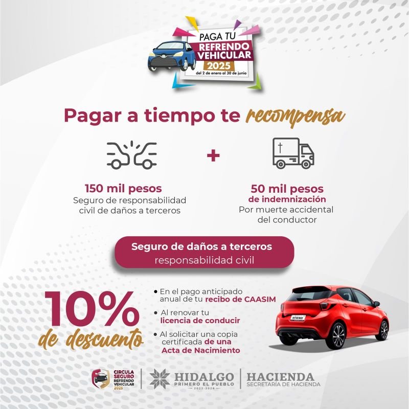 Gobierno de Hidalgo Otorga Beneficios Por Pago de Refrendo Vehicular 2025