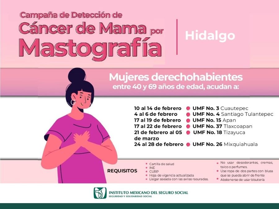 Invita IMSS Hidalgo a Mujeres de 40 a 69 Años a Jornada de Mastografías Durante Febrero