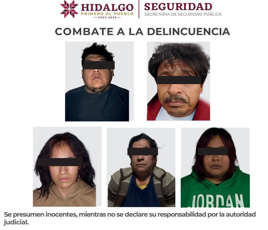 SSPH Aseguró Más de Mil 500 Dosis de Droga, Arma Corta, Cartuchos Útiles, Chalecos Tácticos, Celulares, Seis Vehículos y Cinco Presuntos Responsables