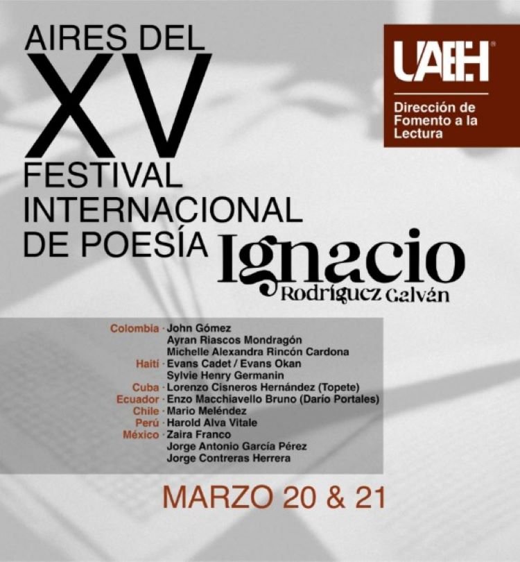 Aires del XV Festival de Poesía de la UAEH Reunirá a Poetas Internacionales