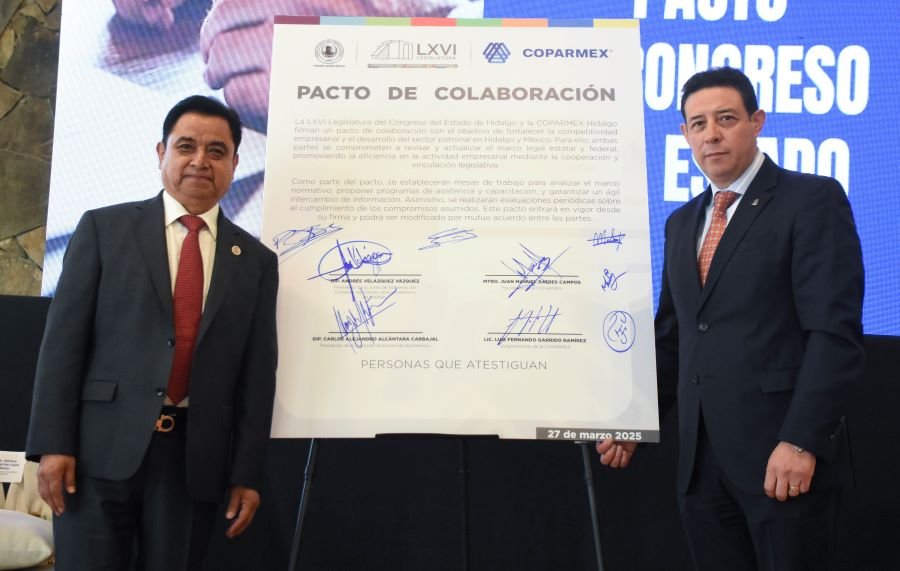 Congreso de Hidalgo y Coparmex Firman Pacto de Colaboración a Favor de la Competitividad Empresarial