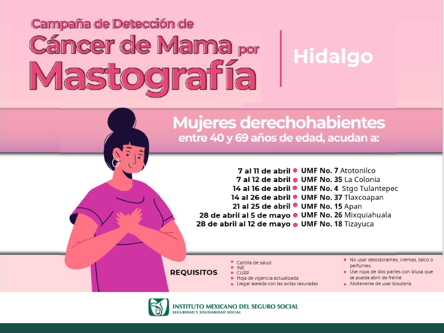 Realiza IMSS Hidalgo Jornada de Mastografías en Unidades Móviles Durante Abril