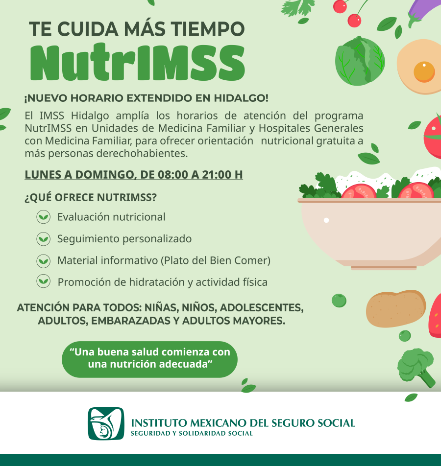 Amplía IMSS Hidalgo Horarios de Atención Nutricional en UMF y HGZ