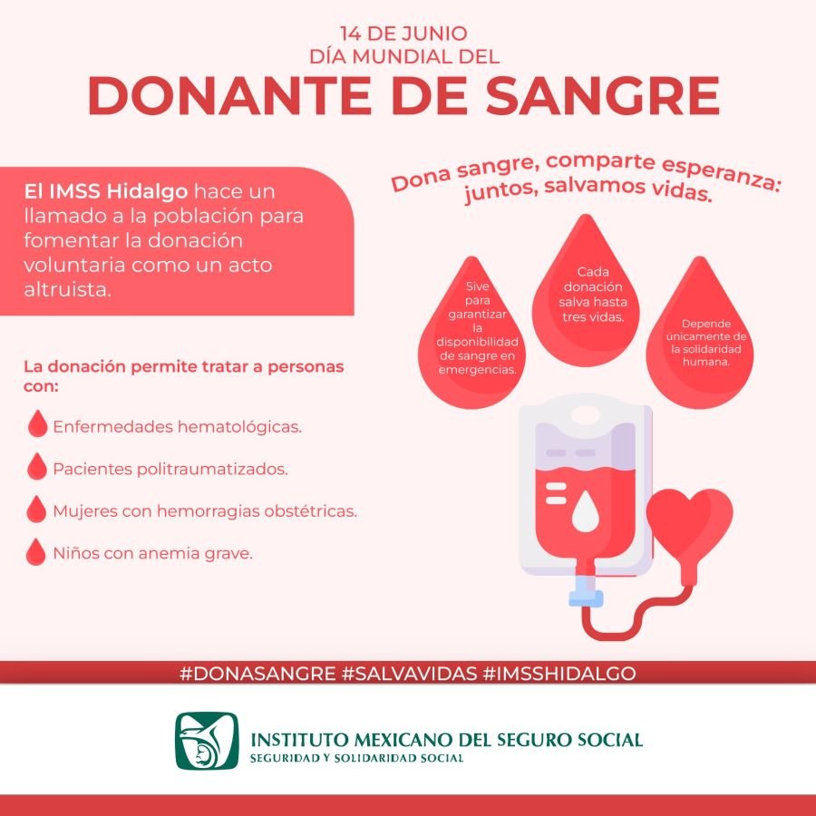 Promueve IMSS Hidalgo Donación Altruista de Sangre Para Salvar Vidas