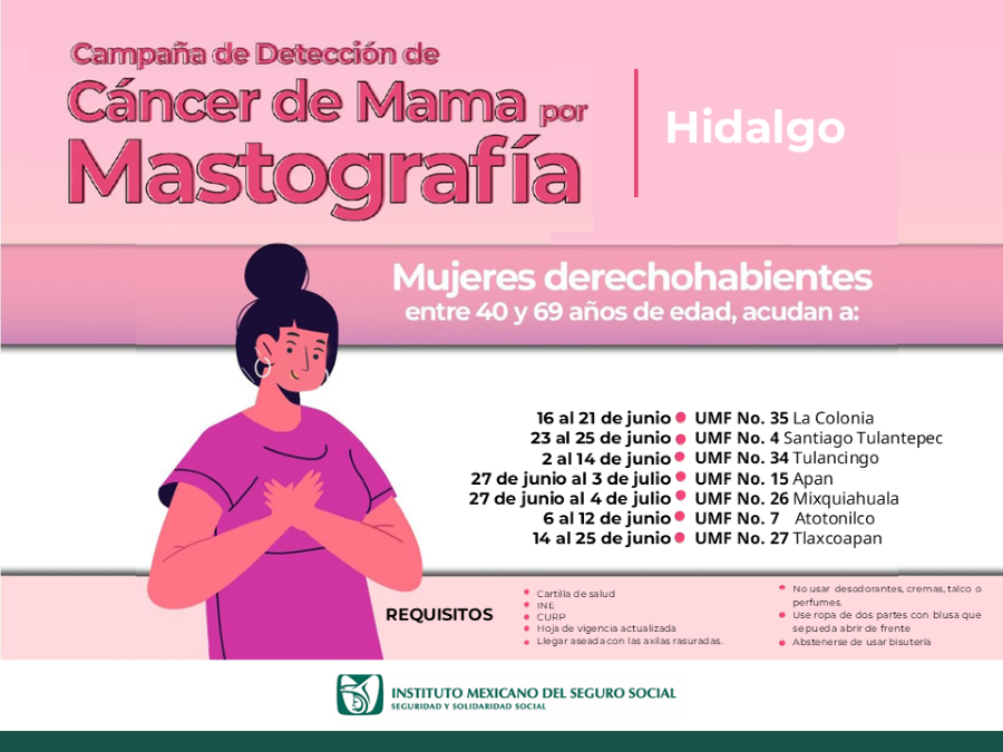 Realiza IMSS Hidalgo Mastografías a Través de las UMF y UMM Durante Junio