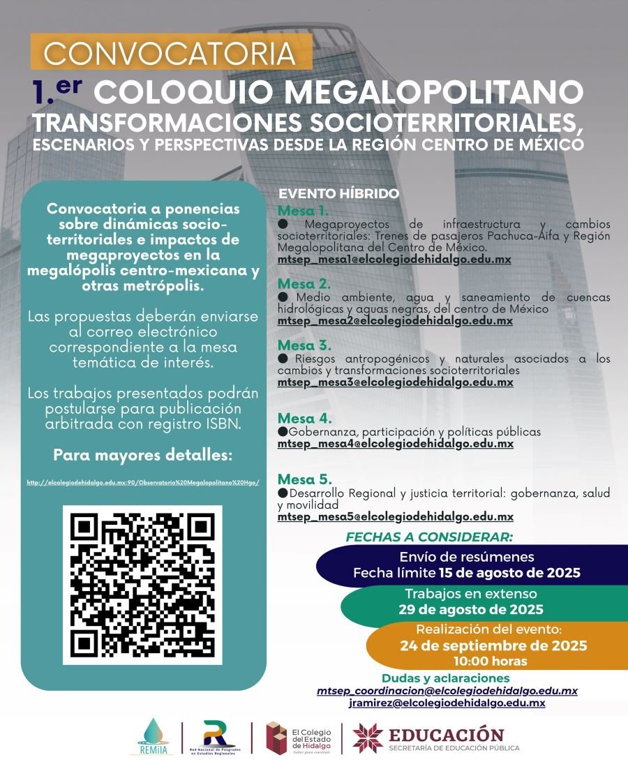 Convoca Colegio del Estado de Hidalgo al Primer Coloquio Megalopolitano