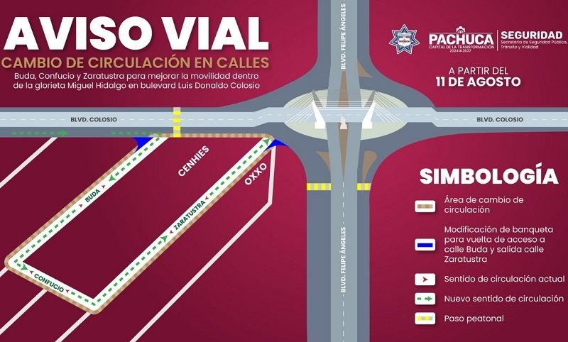 Alerta el lunes 11 de Agosto Cambiará de Sentido la Calle Zaratustra Afluente de la Glorieta Hidalgo