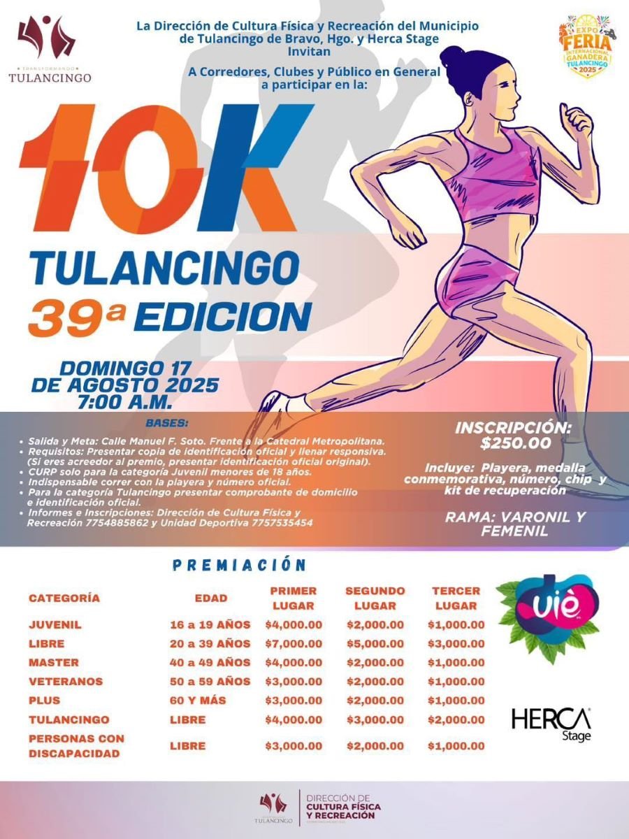 Prevén Participación de 250 Atletas en La 39° Edición de La Tradicional Carrera de Feria Tulancingo