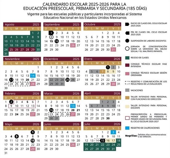 Ciclo Escolar 2025-2026 Tendrá 185 Días Efectivos de Clase