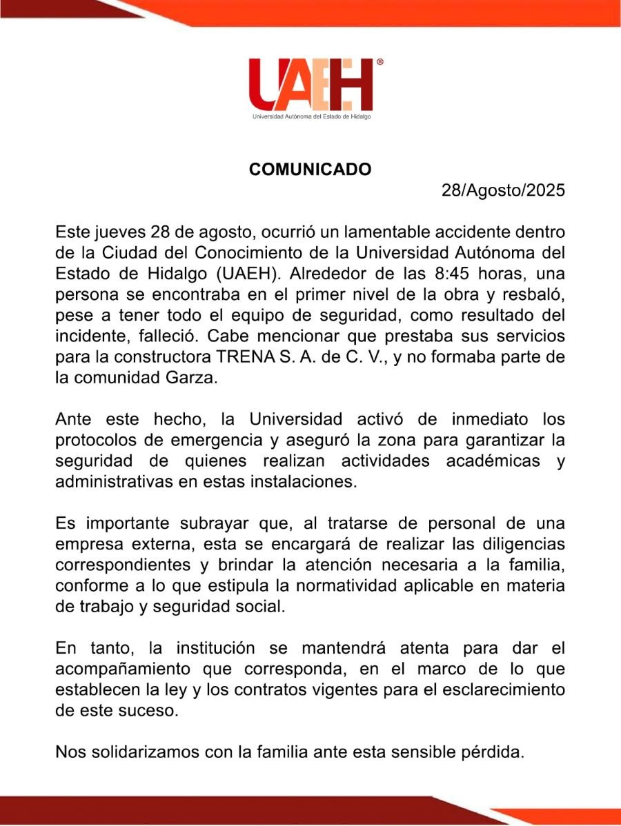 Cayo un Trabajador de un Andamio en la UAEH, Murió