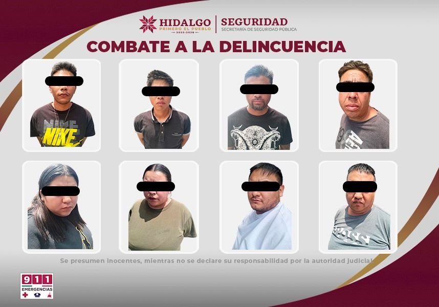SSPH Detiene a 8 Integrantes de una Banda Dedicada Presuntamente al Robo de Transporte de Carga en Carreteras Federales