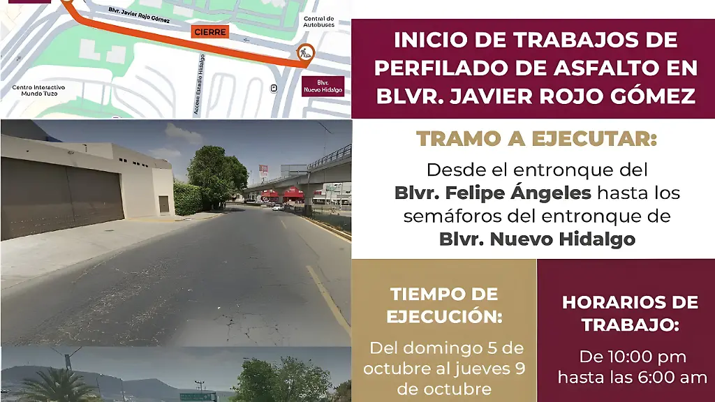 Alerta Vial Pachuca: Cierre nocturno por obras en el bulevar Rojo Gómez