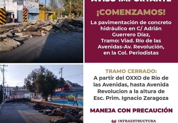 Inician Trabajos de Aplicación de Concreto Hidráulico en la Calle Adrián Guerreo en la Colonia Periodistas
