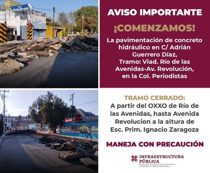 Inician Trabajos de Aplicación de Concreto Hidráulico en la Calle Adrián Guerreo en la Colonia Periodistas
